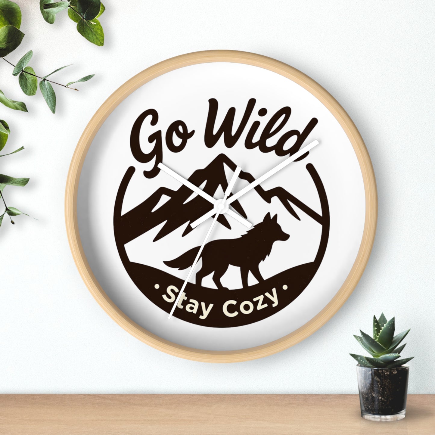 Go Wild Stay Cozy Wall Clock — Rustic Mountain Fox Decor
