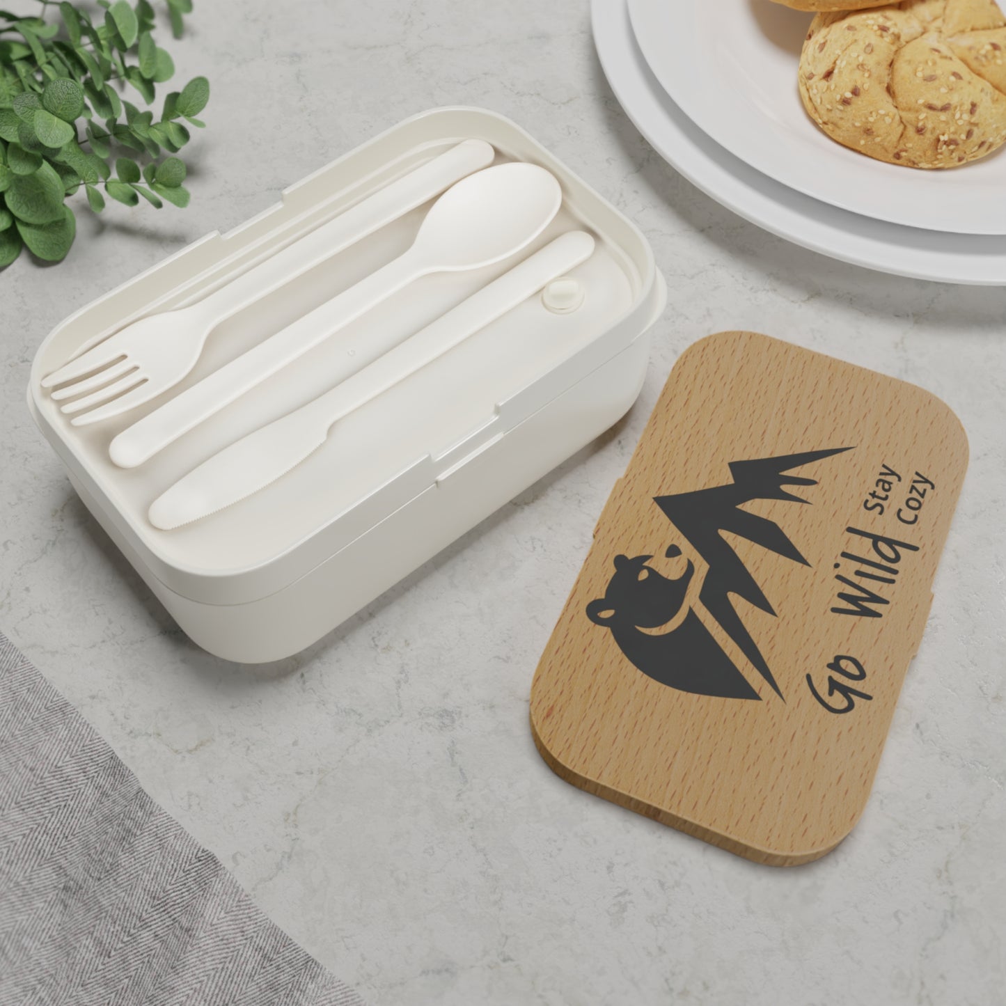 Bento Lunch Box - 'Go Wild Stay Cozy' Bear & Mountain Eco Lunchbox