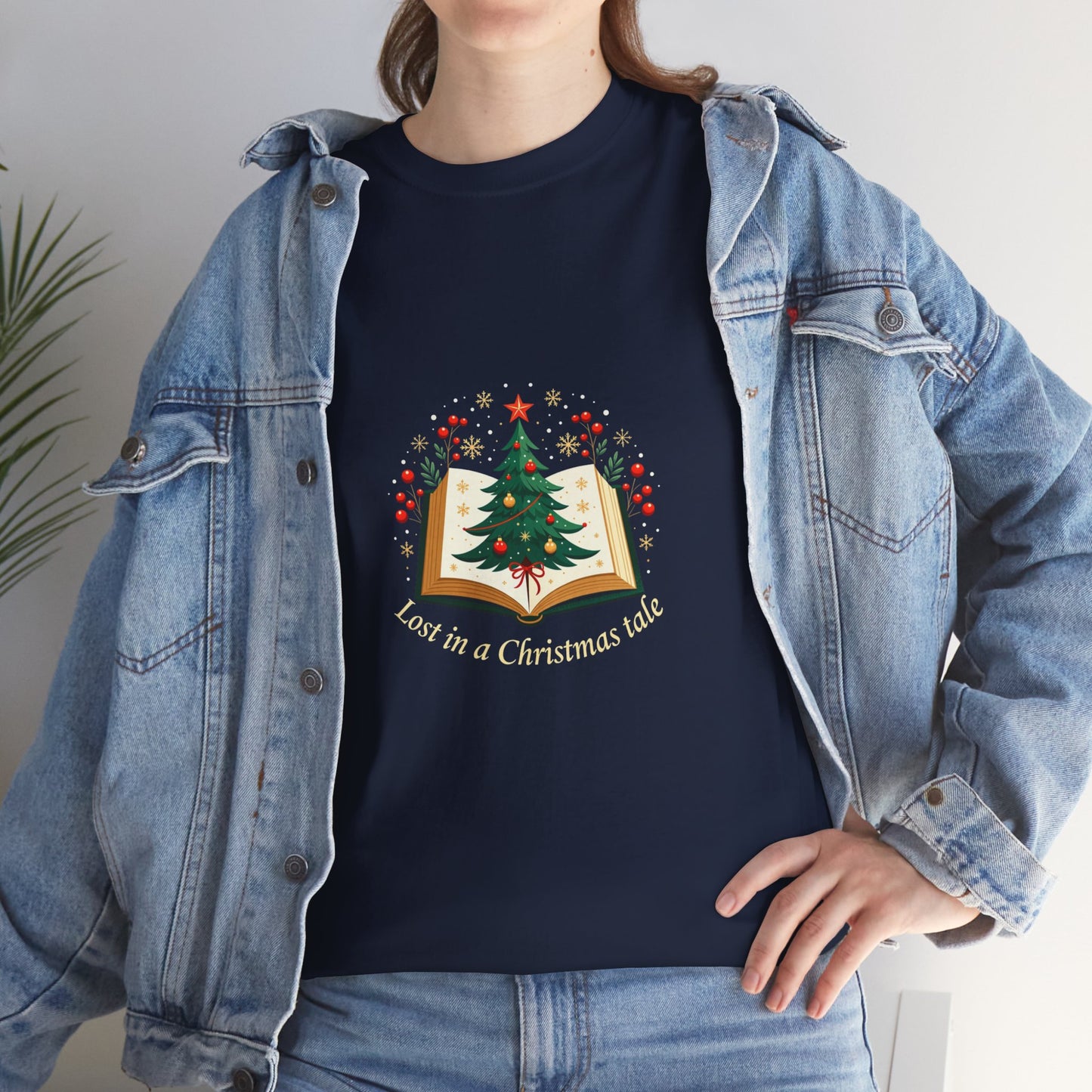 Christmas Tale T-Shirt — "Lost in a Christmas Tale" Illustrated Tree Book Tee