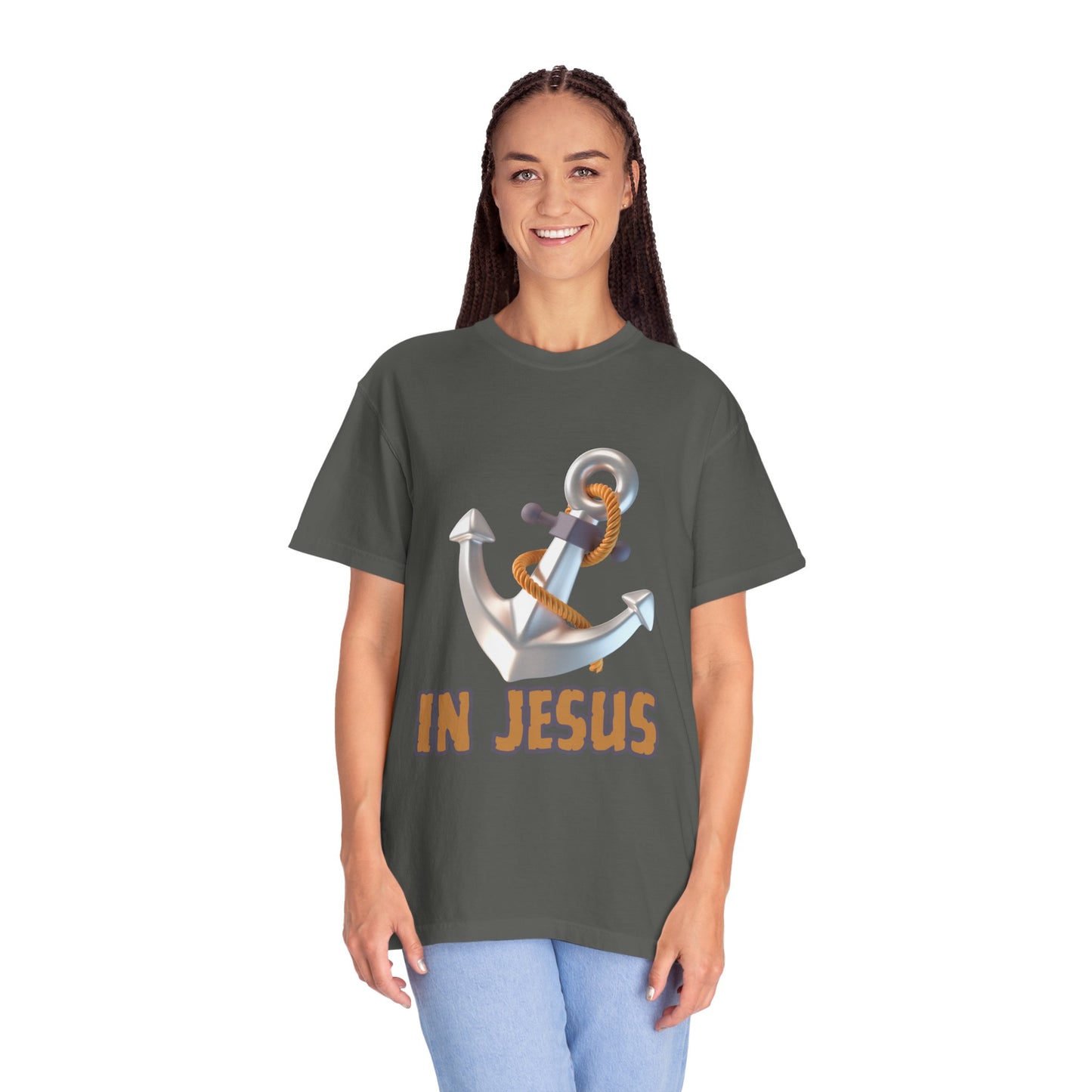 Faith-Inspired Unisex Garment-Dyed T-Shirt | 'In Jesus' Anchor Design