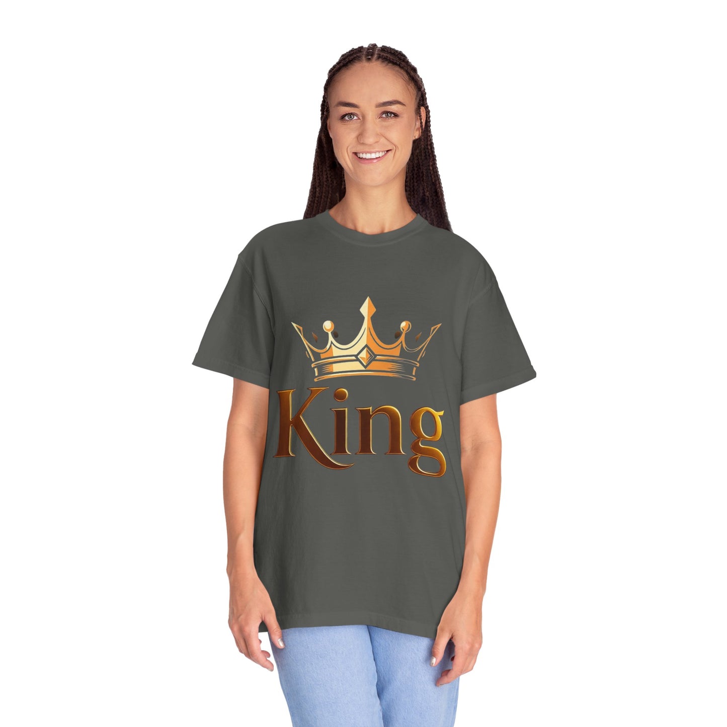 King Crown T-Shirt — Metallic Gold 'King' Graphic Tee
