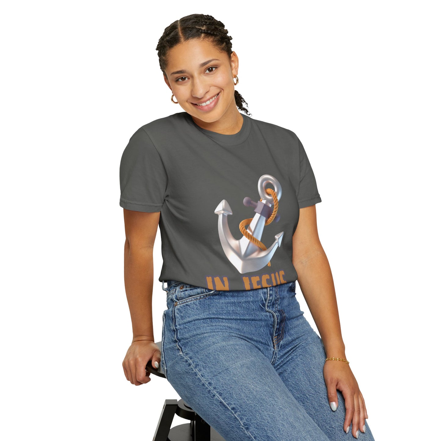 Faith-Inspired Unisex Garment-Dyed T-Shirt | 'In Jesus' Anchor Design