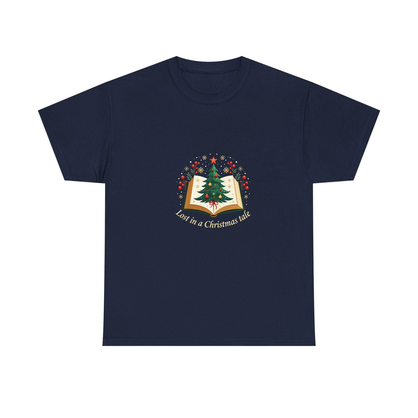 Christmas Tale T-Shirt — "Lost in a Christmas Tale" Illustrated Tree Book Tee