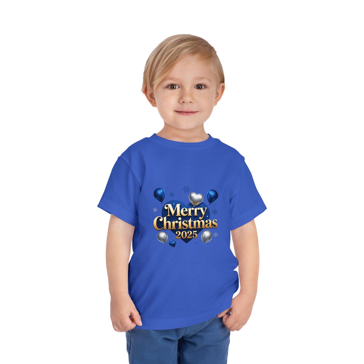 Toddler Tee — Merry Christmas 2025 Blue & Silver Balloon Design
