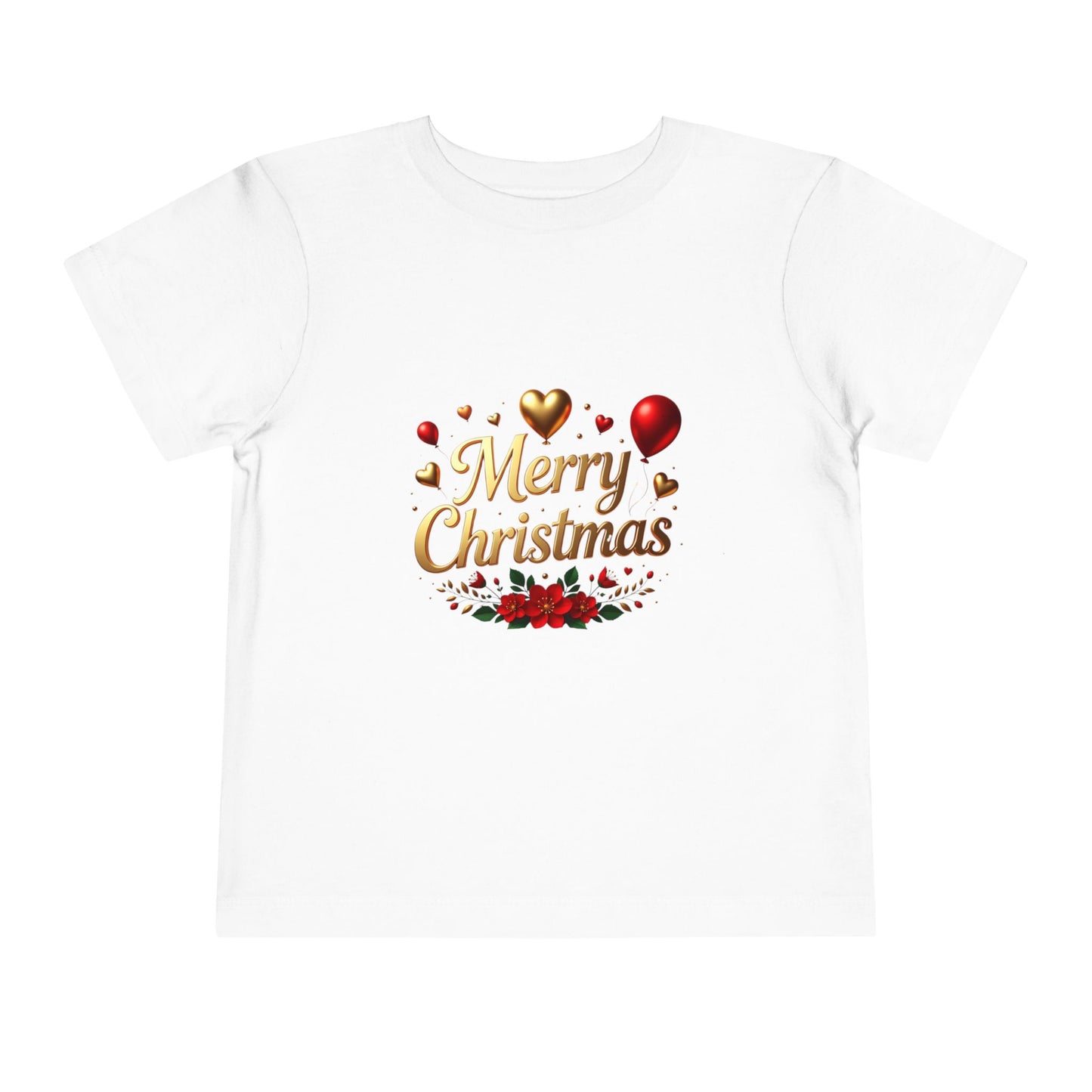 Merry Christmas Toddler Tee — Festive Gold Script Holiday Shirt