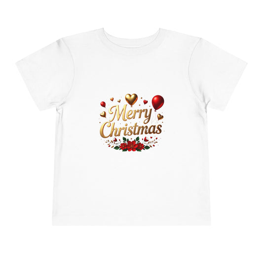 Merry Christmas Toddler Tee — Festive Gold Script Holiday Shirt