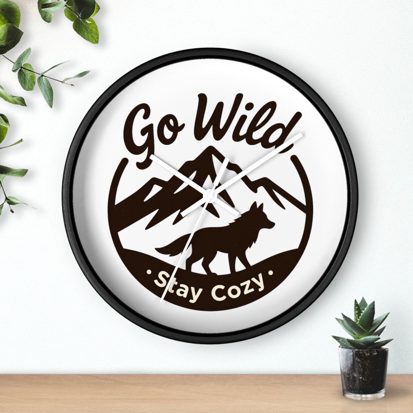 Go Wild Stay Cozy Wall Clock — Rustic Mountain Fox Decor