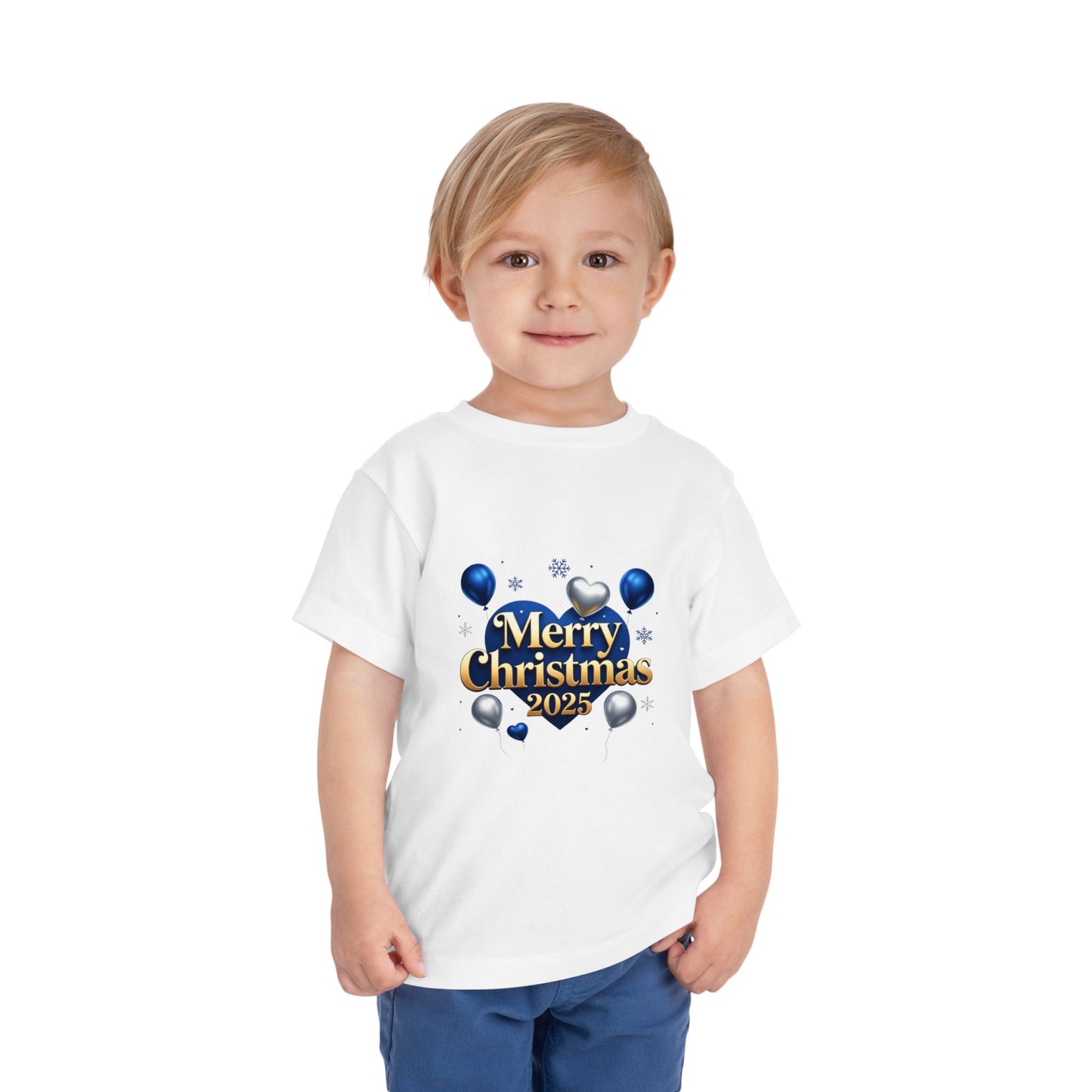 Toddler Tee — Merry Christmas 2025 Blue & Silver Balloon Design