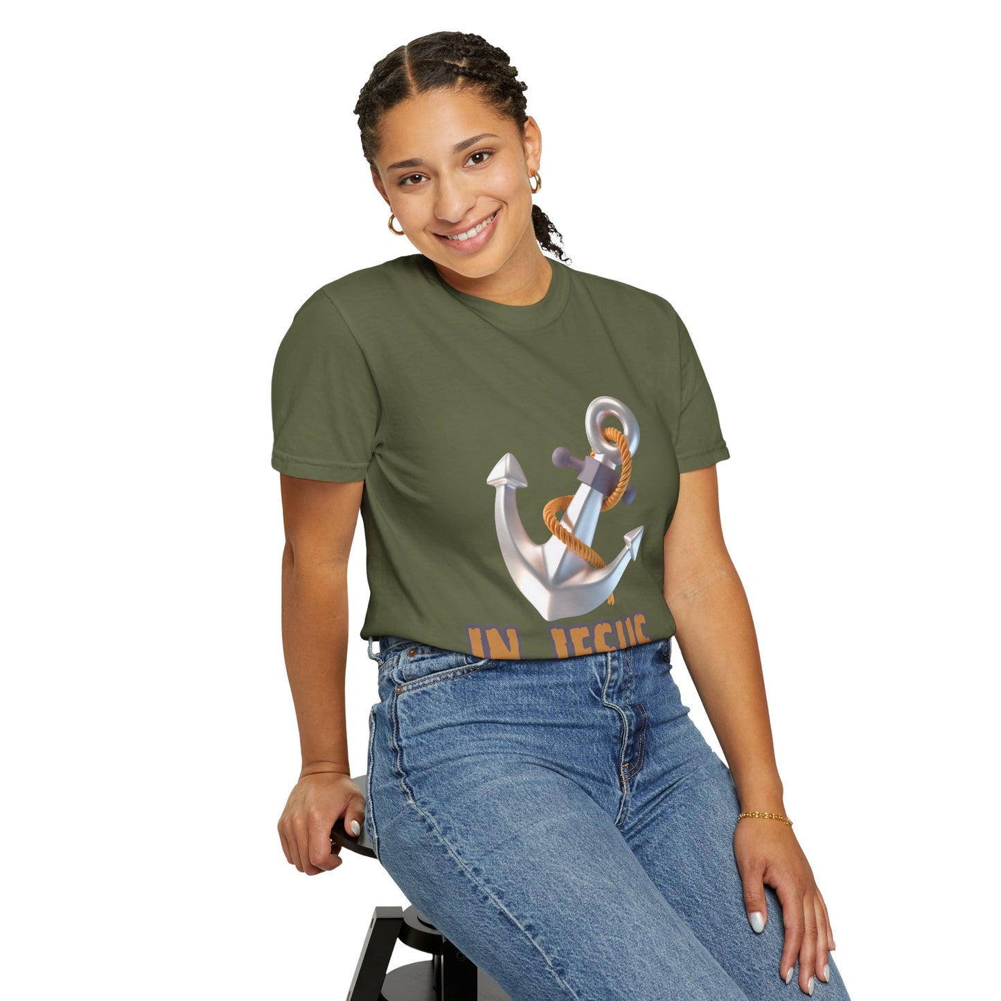 Faith-Inspired Unisex Garment-Dyed T-Shirt | 'In Jesus' Anchor Design