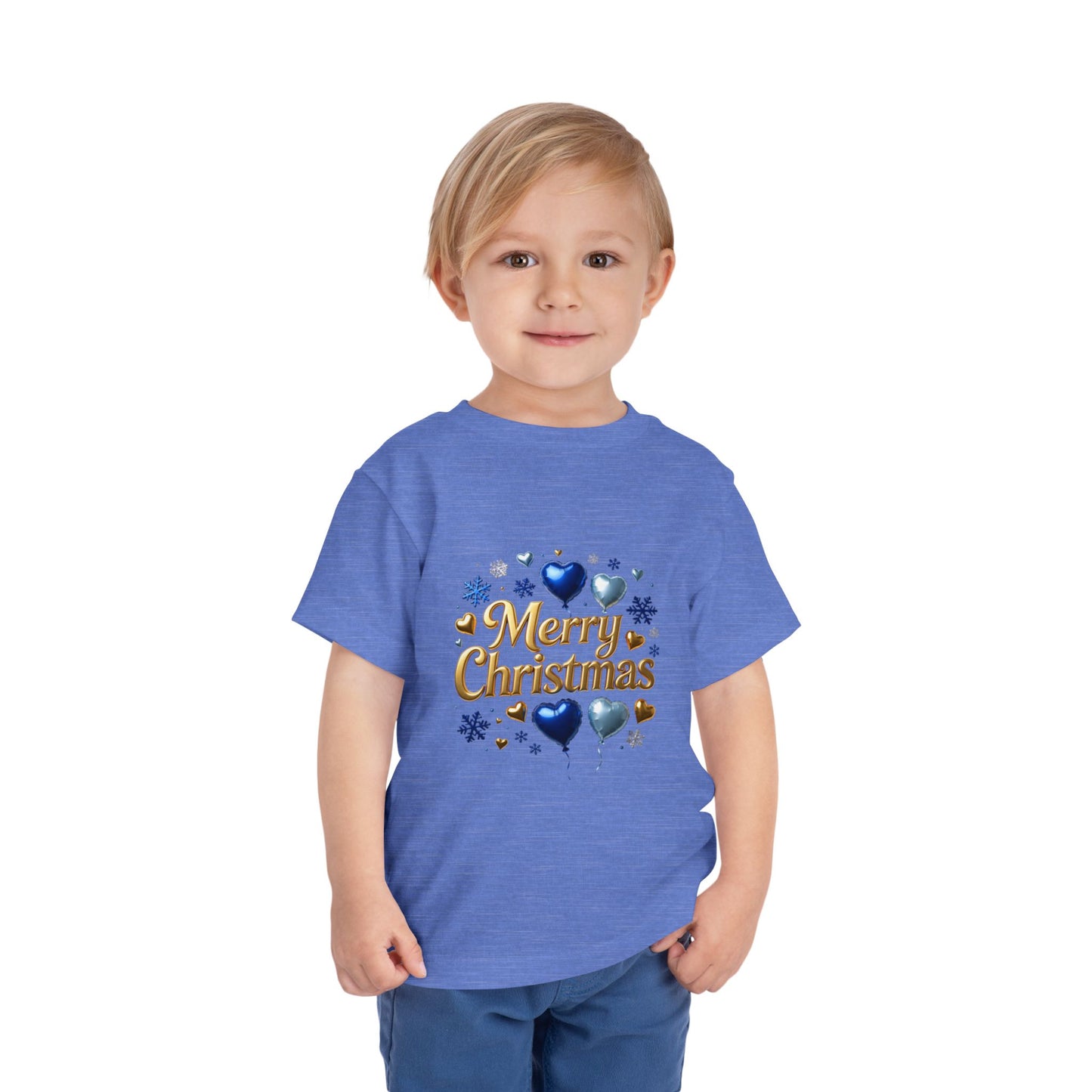 Toddler Tee — 'Merry Christmas' Blue Heart & Snowflake Holiday Shirt