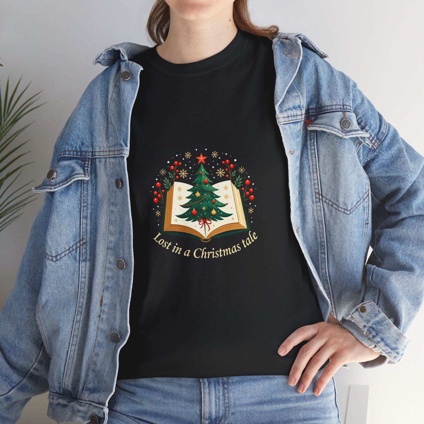Christmas Tale T-Shirt — "Lost in a Christmas Tale" Illustrated Tree Book Tee