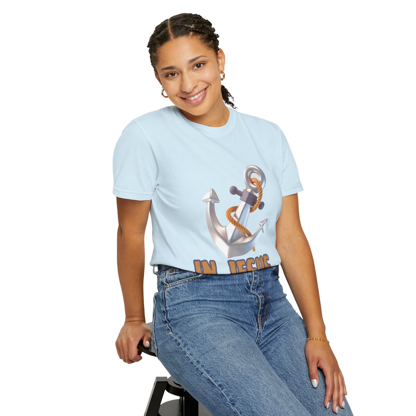 Faith-Inspired Unisex Garment-Dyed T-Shirt | 'In Jesus' Anchor Design