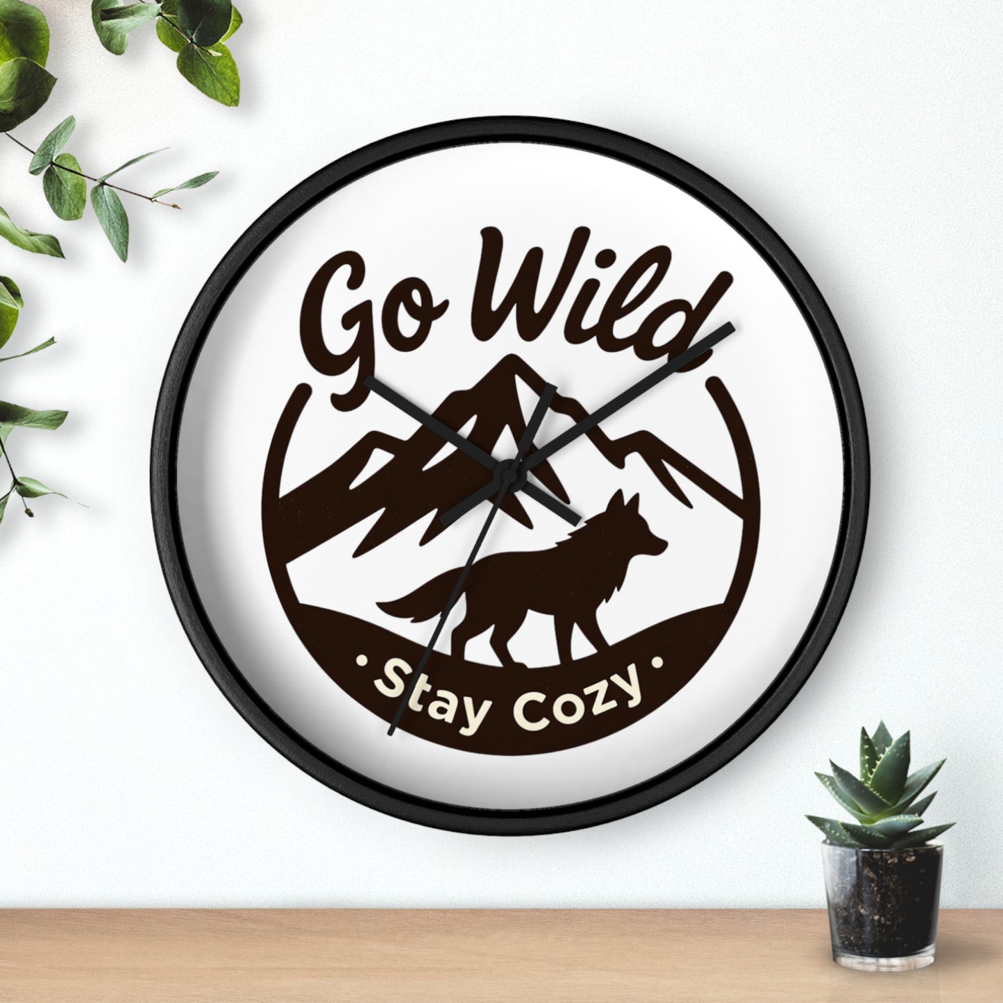 Go Wild Stay Cozy Wall Clock — Rustic Mountain Fox Decor