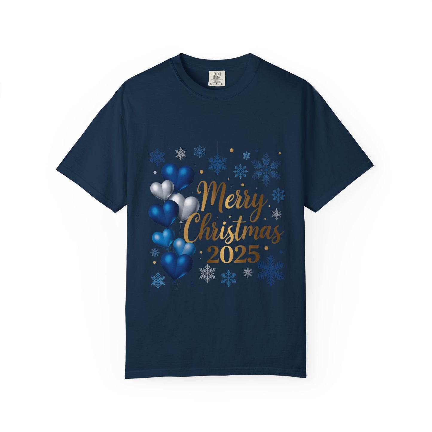 Christmas 2025 T-Shirt – "Merry Christmas 2025" Blue Heart Snowflake Holiday Tee