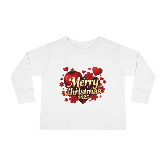 Toddler Long Sleeve Tee — "Merry Christmas 2025" Festive Heart Holiday Shirt