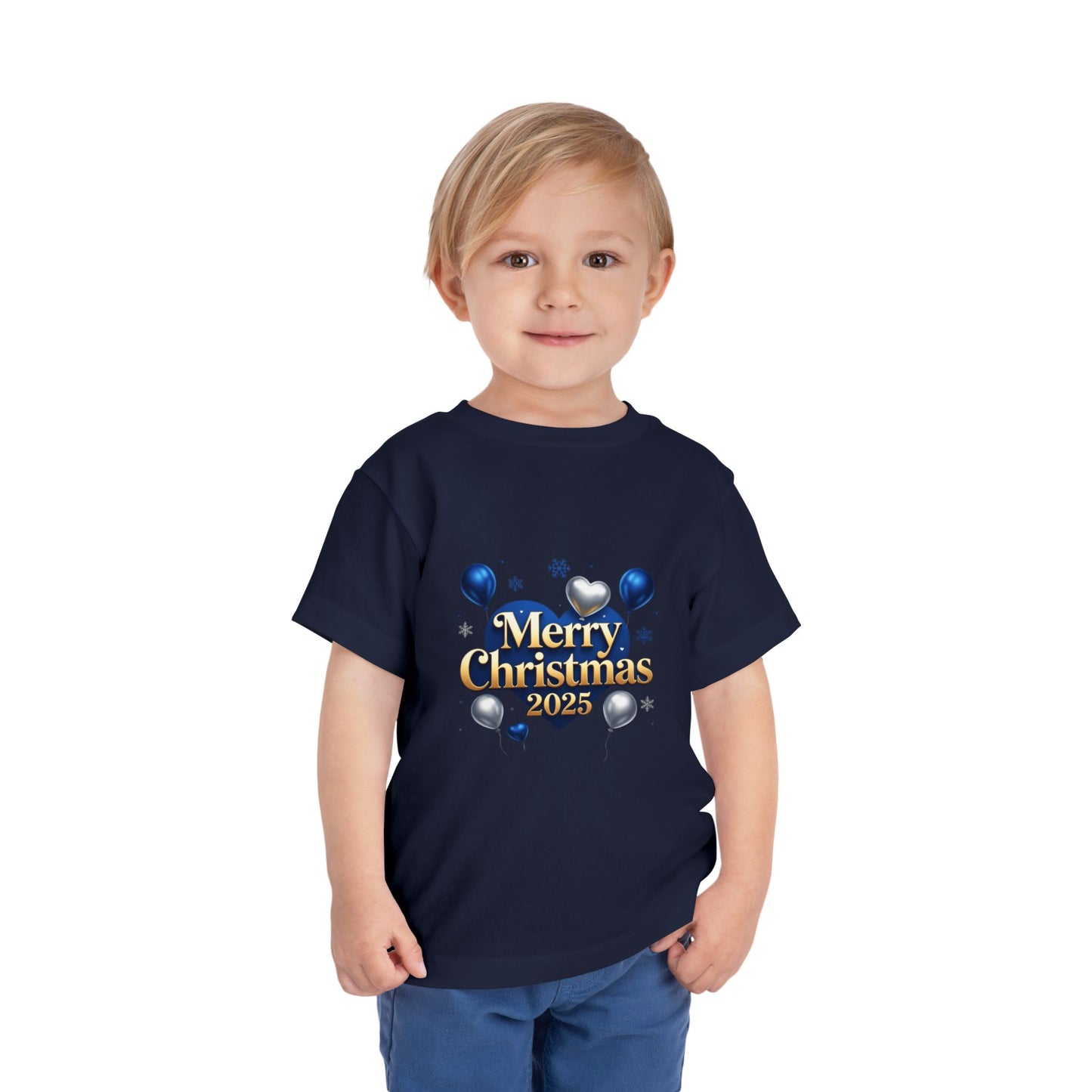 Toddler Tee — Merry Christmas 2025 Blue & Silver Balloon Design