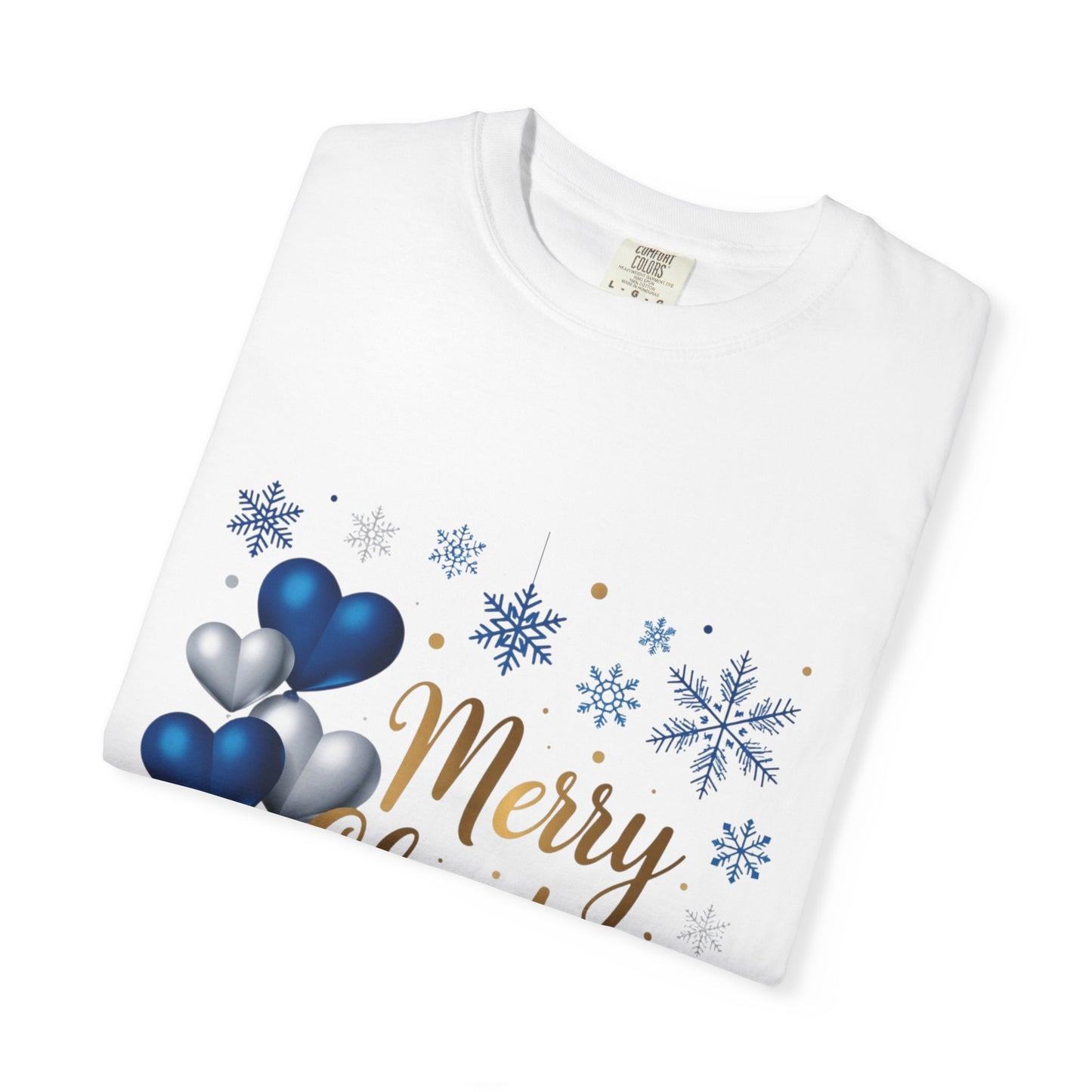 Christmas 2025 T-Shirt – "Merry Christmas 2025" Blue Heart Snowflake Holiday Tee