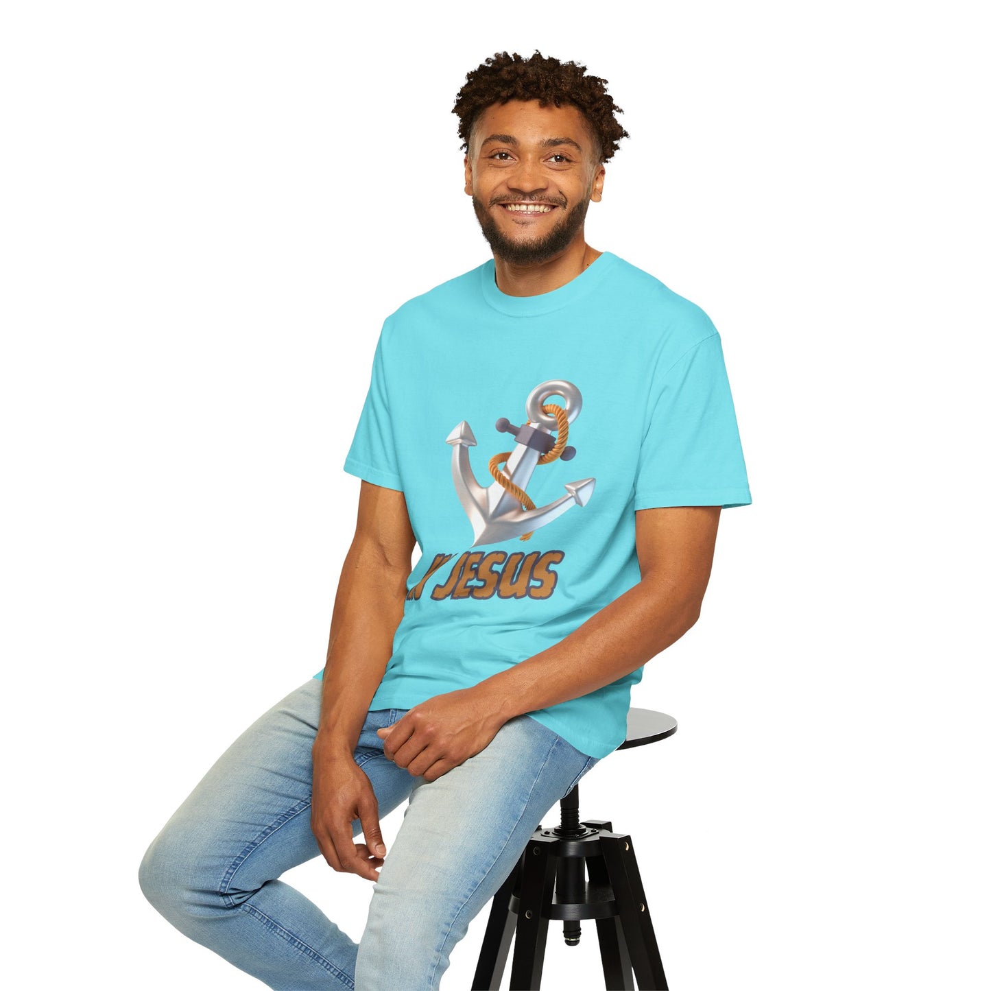 Faith-Inspired Unisex Garment-Dyed T-Shirt | 'In Jesus' Anchor Design