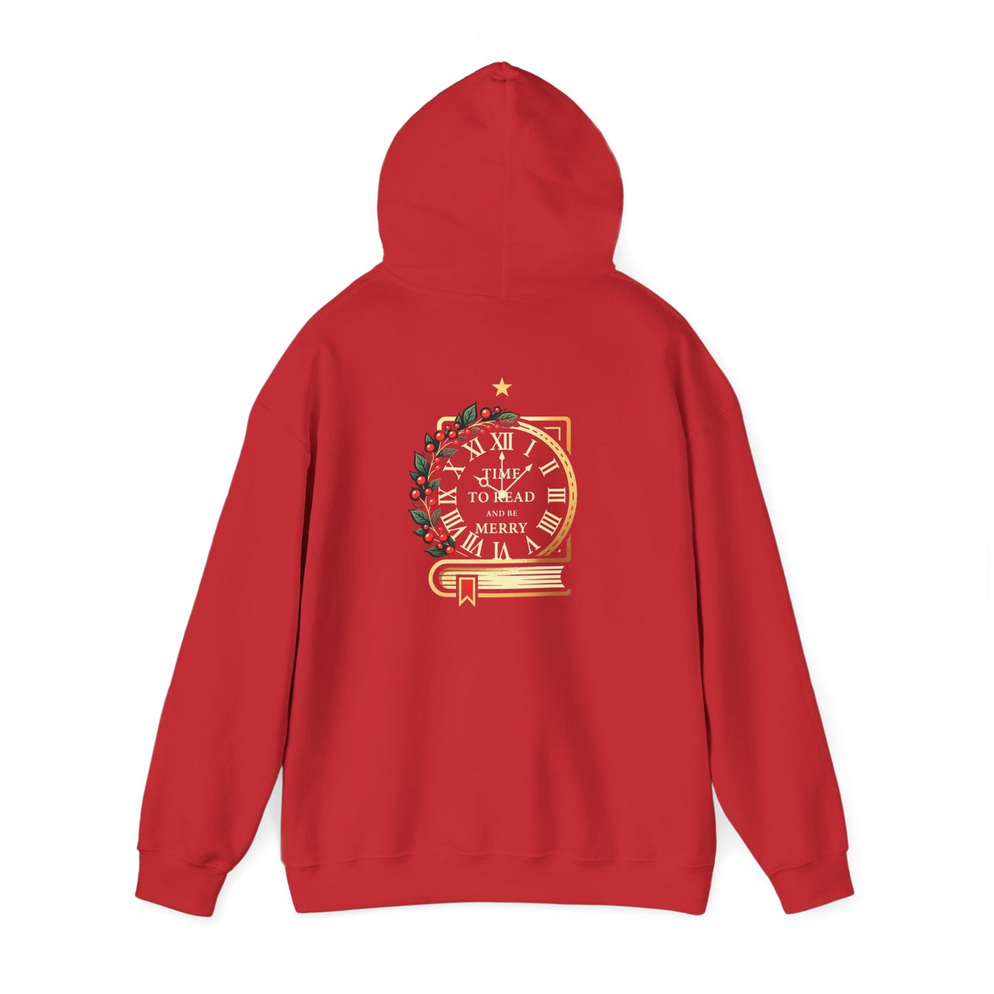 Christmas Reading Hoodie — 'Reading to Read Merry' Vintage Clock & Book Holiday Sweatshirt