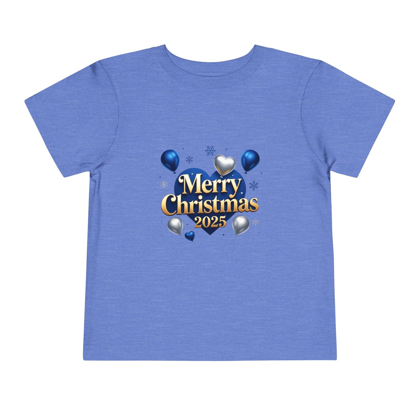 Toddler Tee — Merry Christmas 2025 Blue & Silver Balloon Design