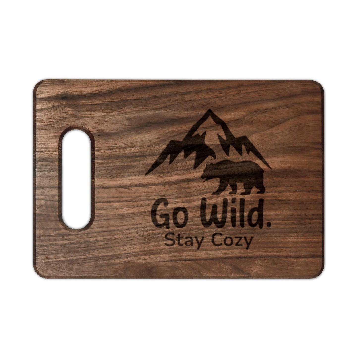 Engraved Maple Cutting Board – 'Go Wild Stay Cozy' Mountain & Bear Cabin Serving Board