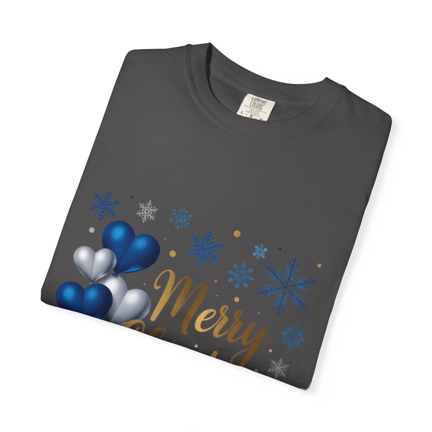 Christmas 2025 T-Shirt – "Merry Christmas 2025" Blue Heart Snowflake Holiday Tee