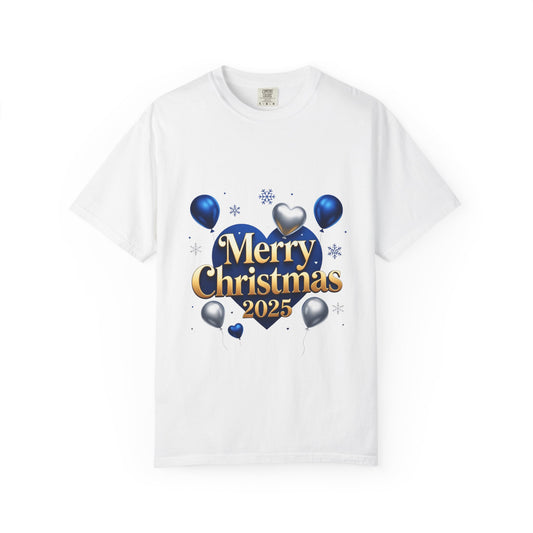 Merry Christmas 2025 T-Shirt — Festive Blue & Gold Holiday Tee
