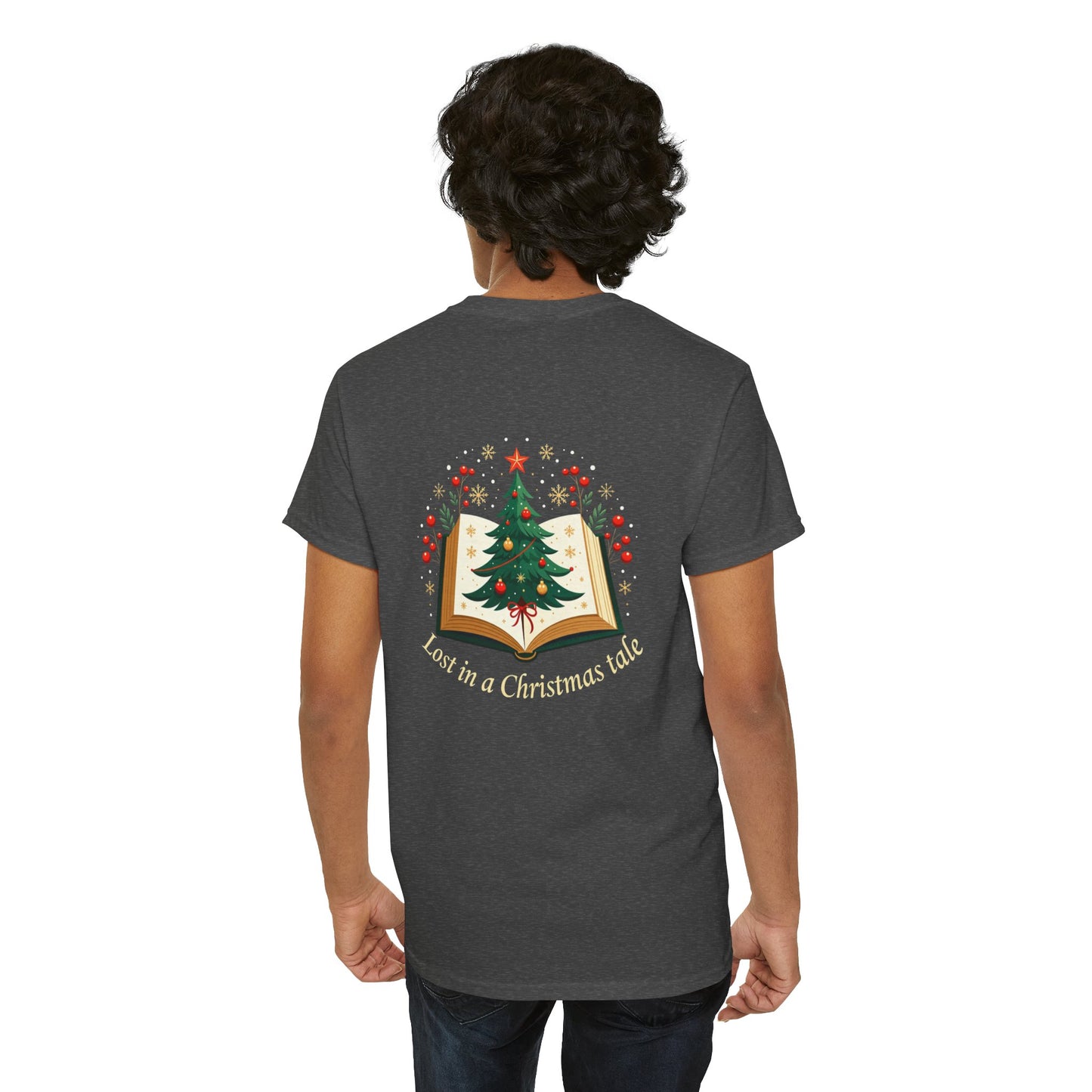 Christmas Tale T-Shirt — "Lost in a Christmas Tale" Illustrated Tree Book Tee