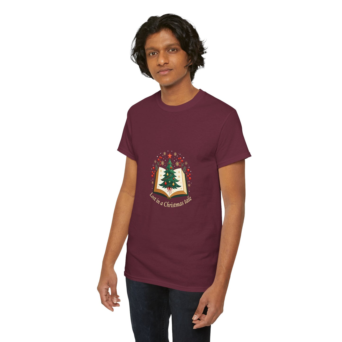 Christmas Tale T-Shirt — "Lost in a Christmas Tale" Illustrated Tree Book Tee