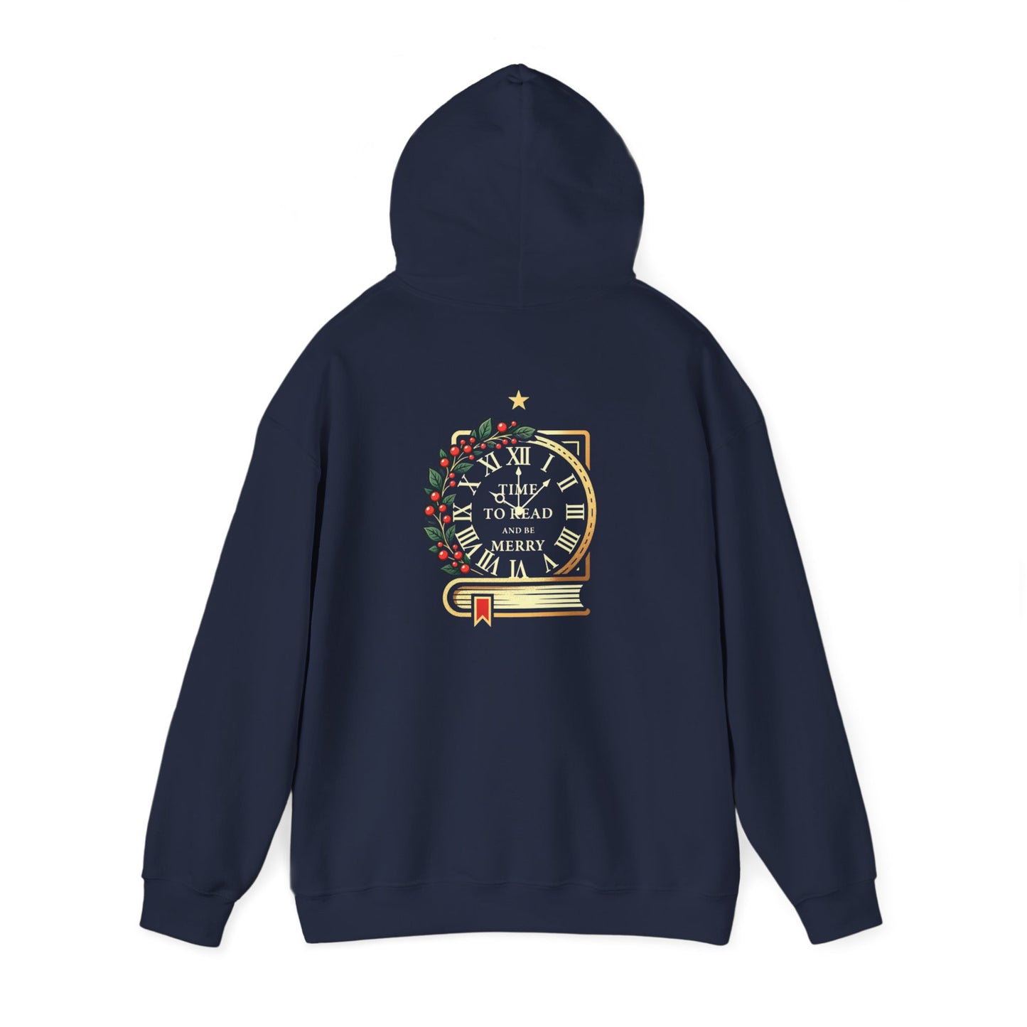 Christmas Reading Hoodie — 'Reading to Read Merry' Vintage Clock & Book Holiday Sweatshirt