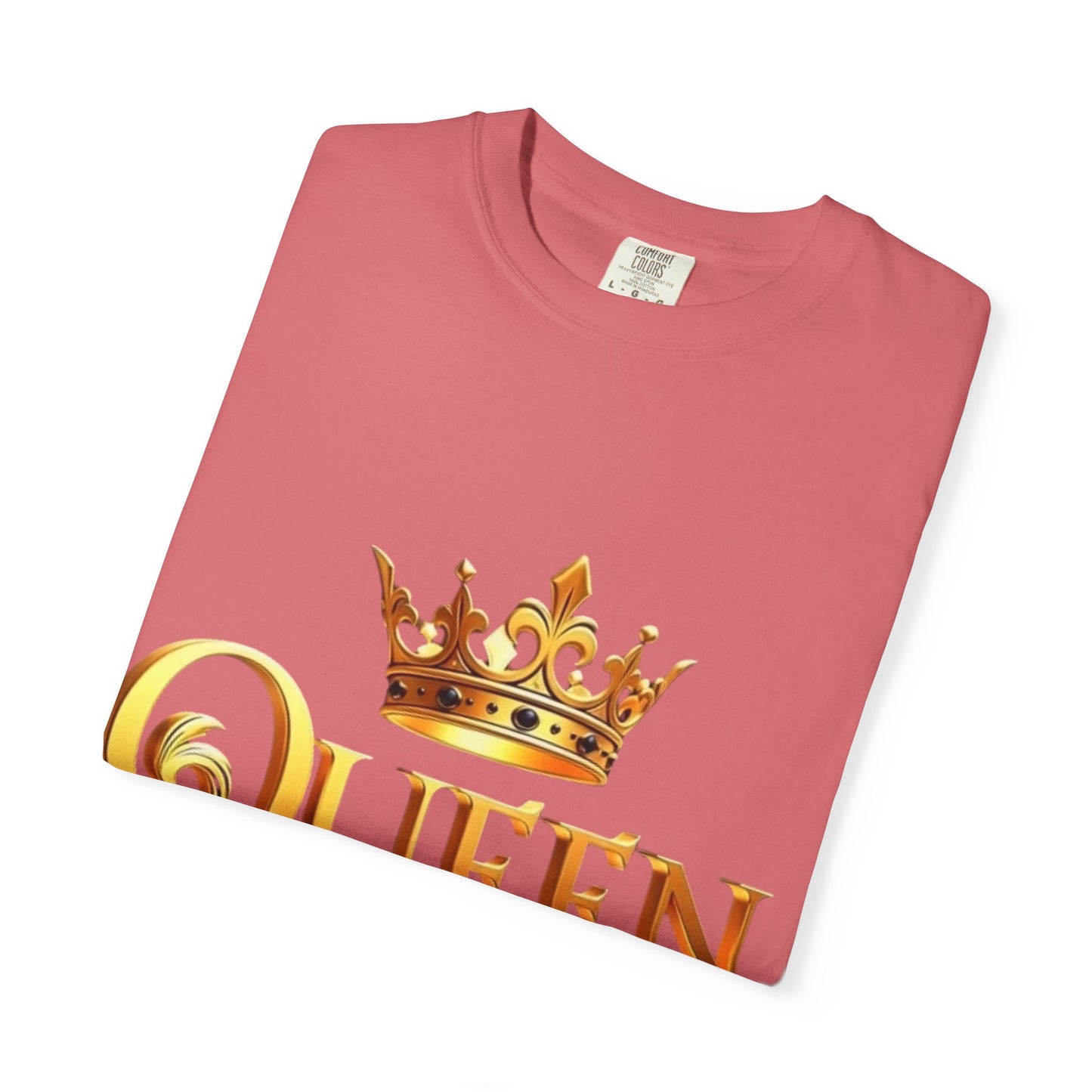 Queen Crown T-Shirt — Regal Gold Typography Tee for Her