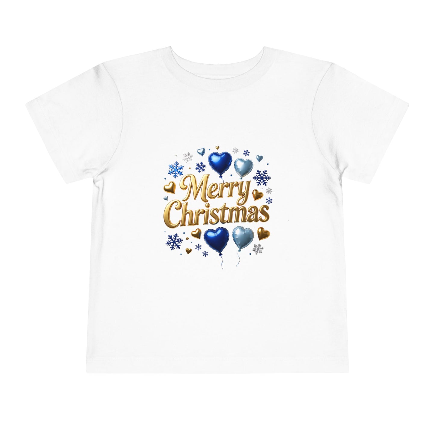 Toddler Tee — 'Merry Christmas' Blue Heart & Snowflake Holiday Shirt