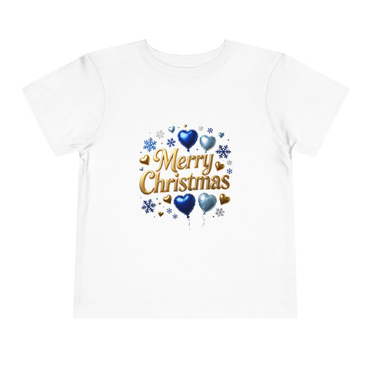 Toddler Tee — 'Merry Christmas' Blue Heart & Snowflake Holiday Shirt