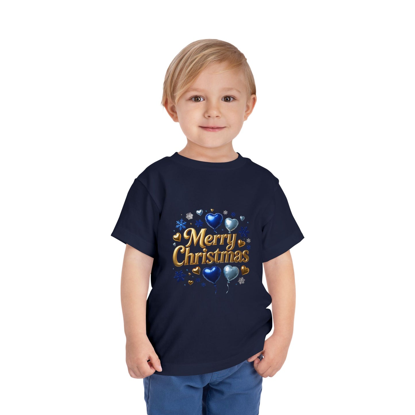 Toddler Tee — 'Merry Christmas' Blue Heart & Snowflake Holiday Shirt