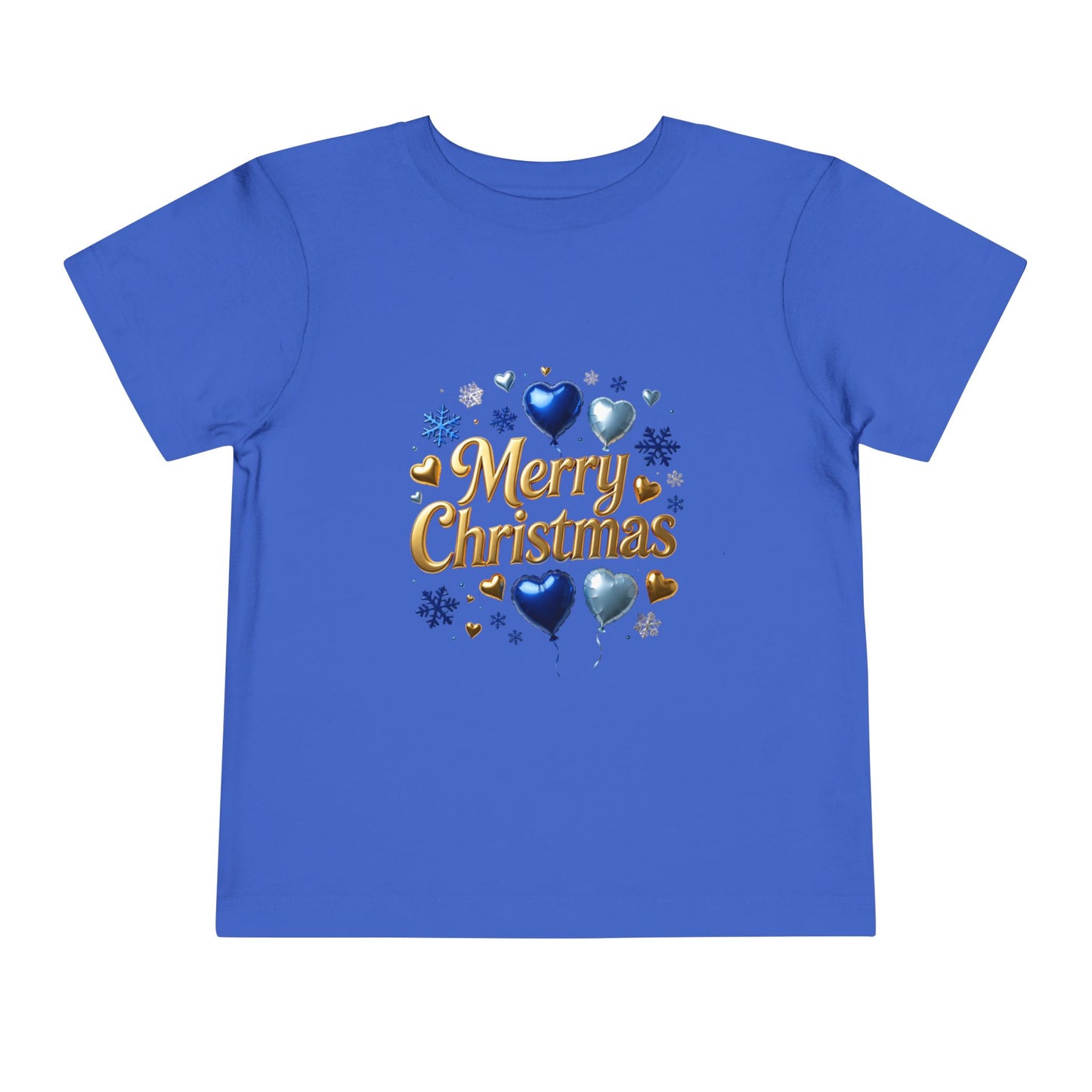 Toddler Tee — 'Merry Christmas' Blue Heart & Snowflake Holiday Shirt