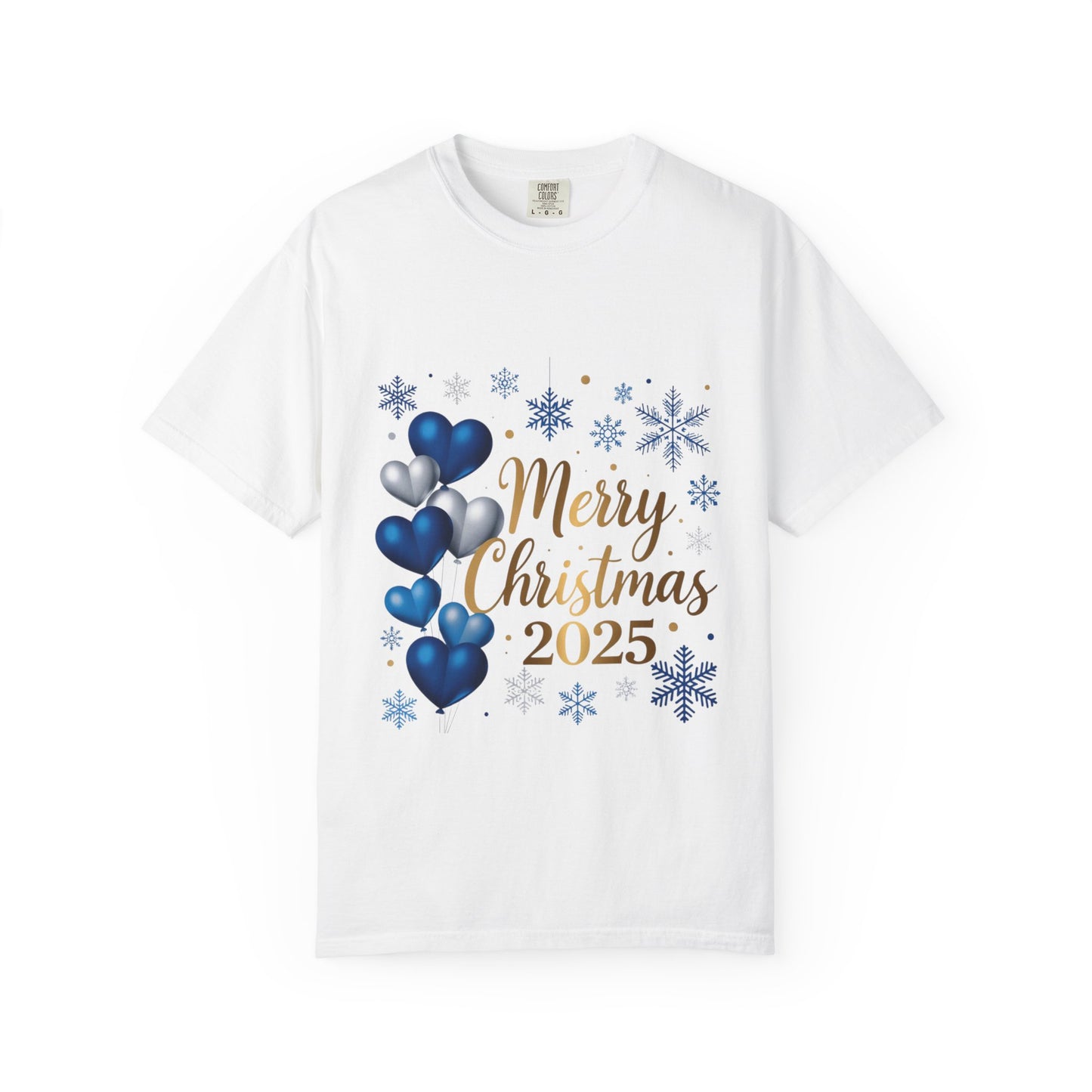 Christmas 2025 T-Shirt – "Merry Christmas 2025" Blue Heart Snowflake Holiday Tee