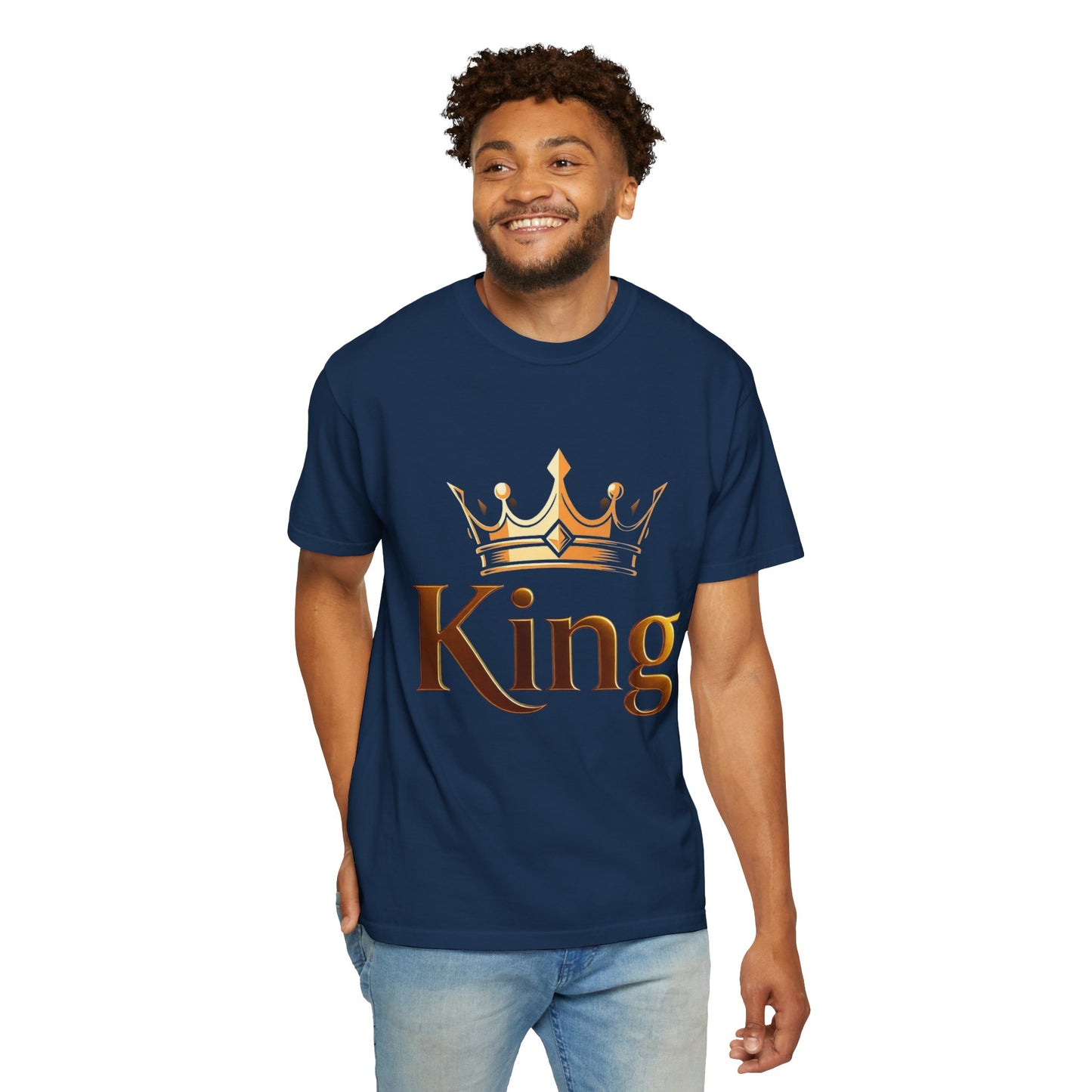 King Crown T-Shirt — Metallic Gold 'King' Graphic Tee