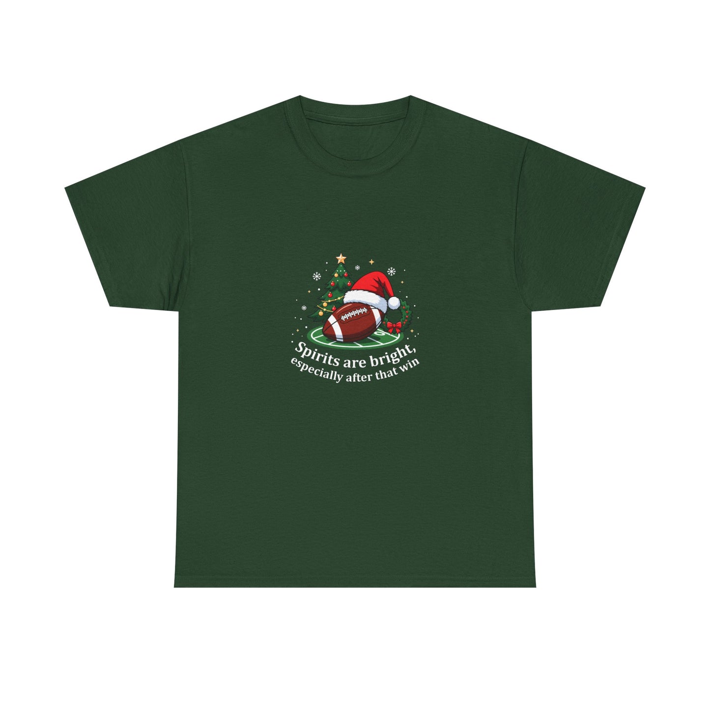 Christmas Football T-Shirt — "Spirits are bright, especially after that win" Holiday Tee
