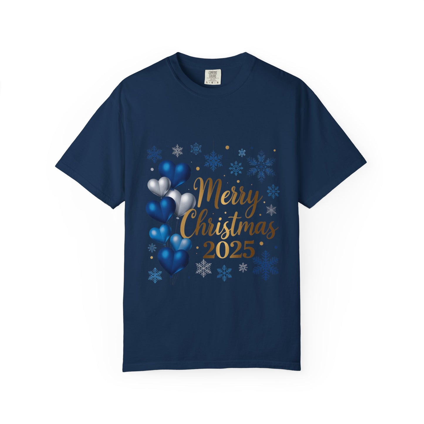 Christmas 2025 T-Shirt – "Merry Christmas 2025" Blue Heart Snowflake Holiday Tee