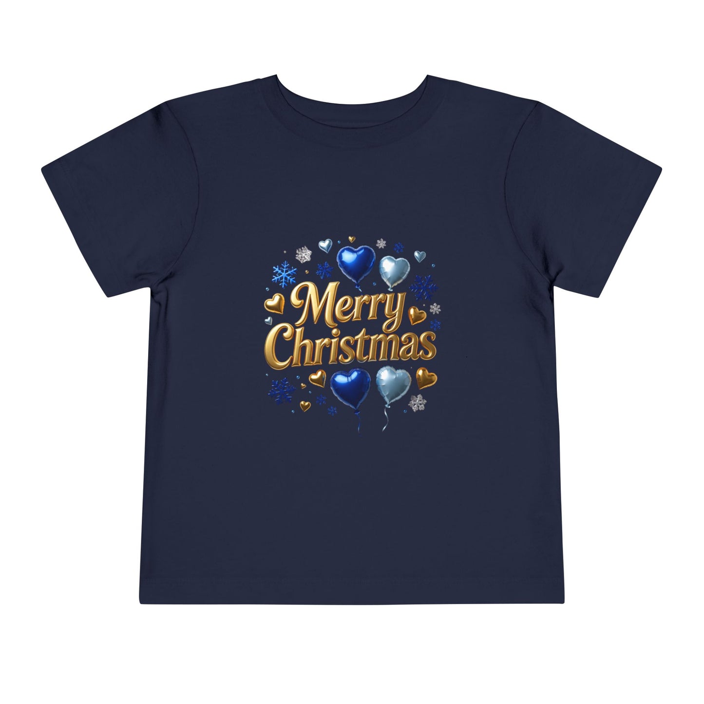 Toddler Tee — 'Merry Christmas' Blue Heart & Snowflake Holiday Shirt
