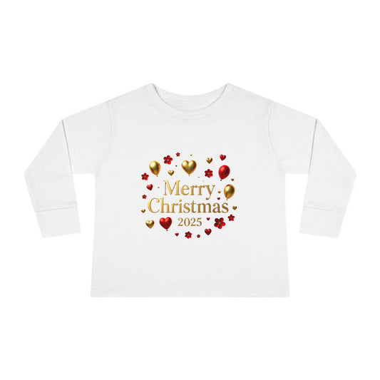 Toddler Long Sleeve Tee — "Merry Christmas 2025" Gold & Red Holiday Shirt