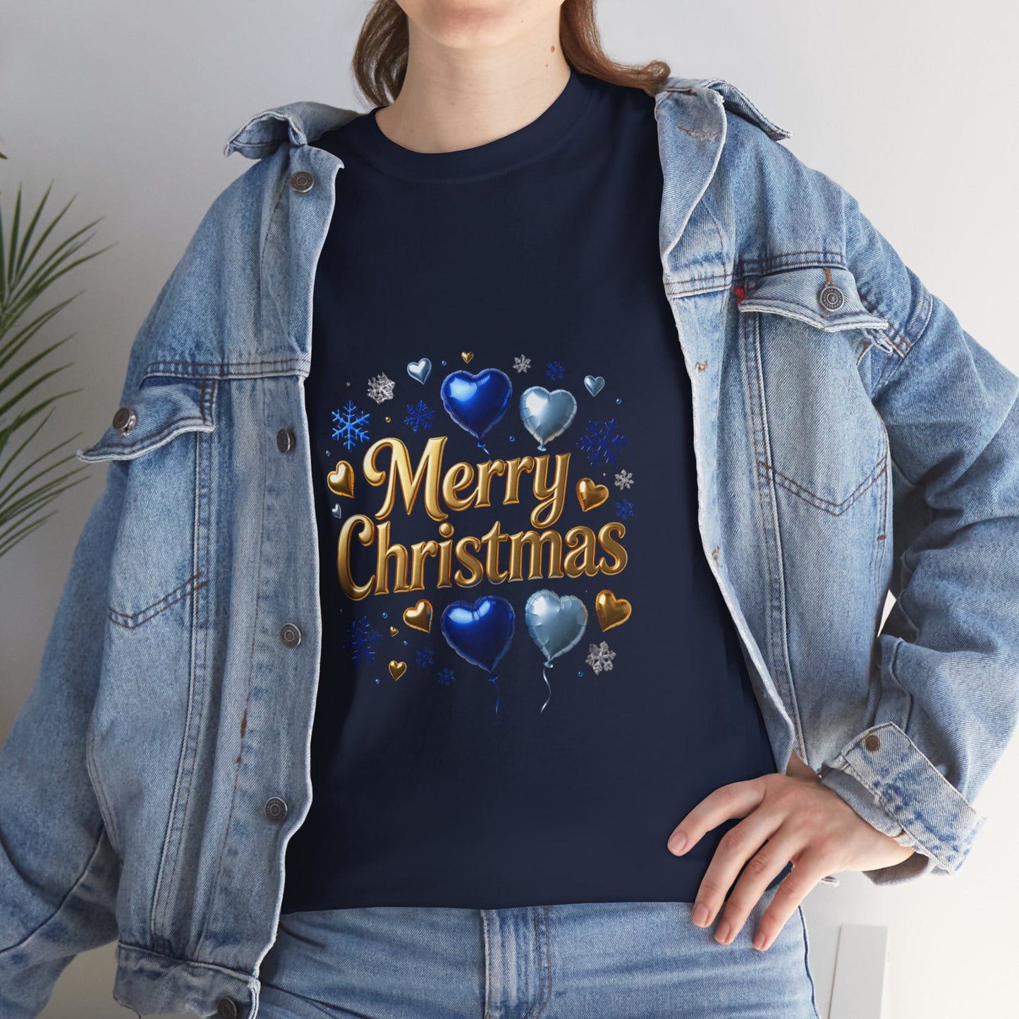 Merry Christmas Blue Hearts T-Shirt