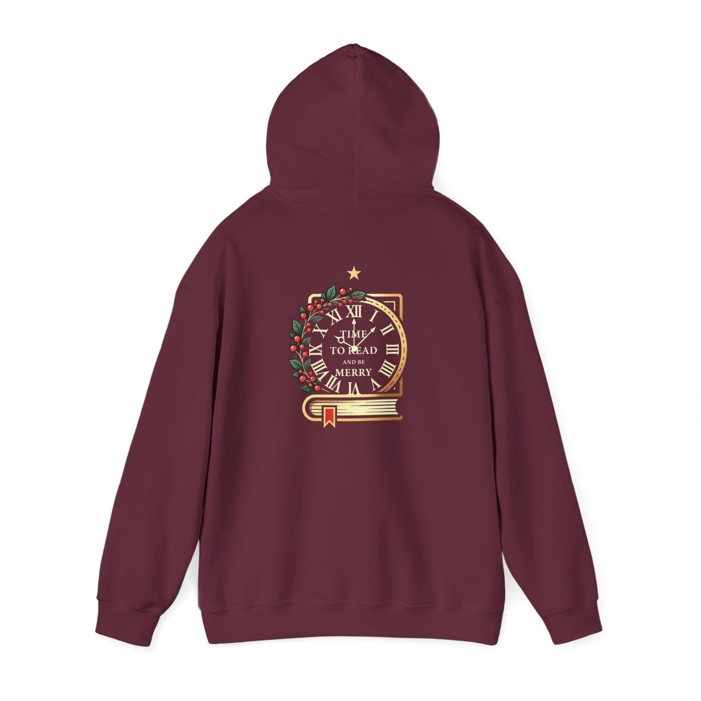 Christmas Reading Hoodie — 'Reading to Read Merry' Vintage Clock & Book Holiday Sweatshirt