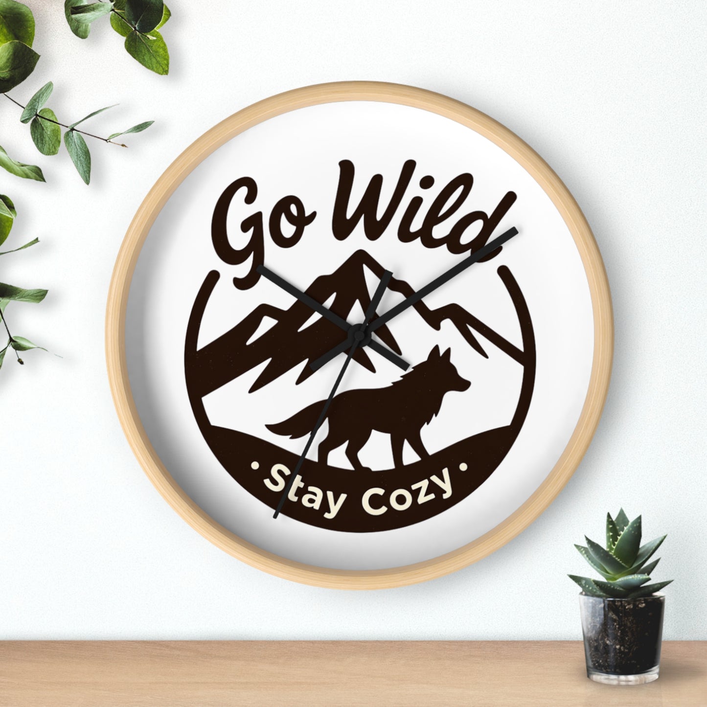 Go Wild Stay Cozy Wall Clock — Rustic Mountain Fox Decor