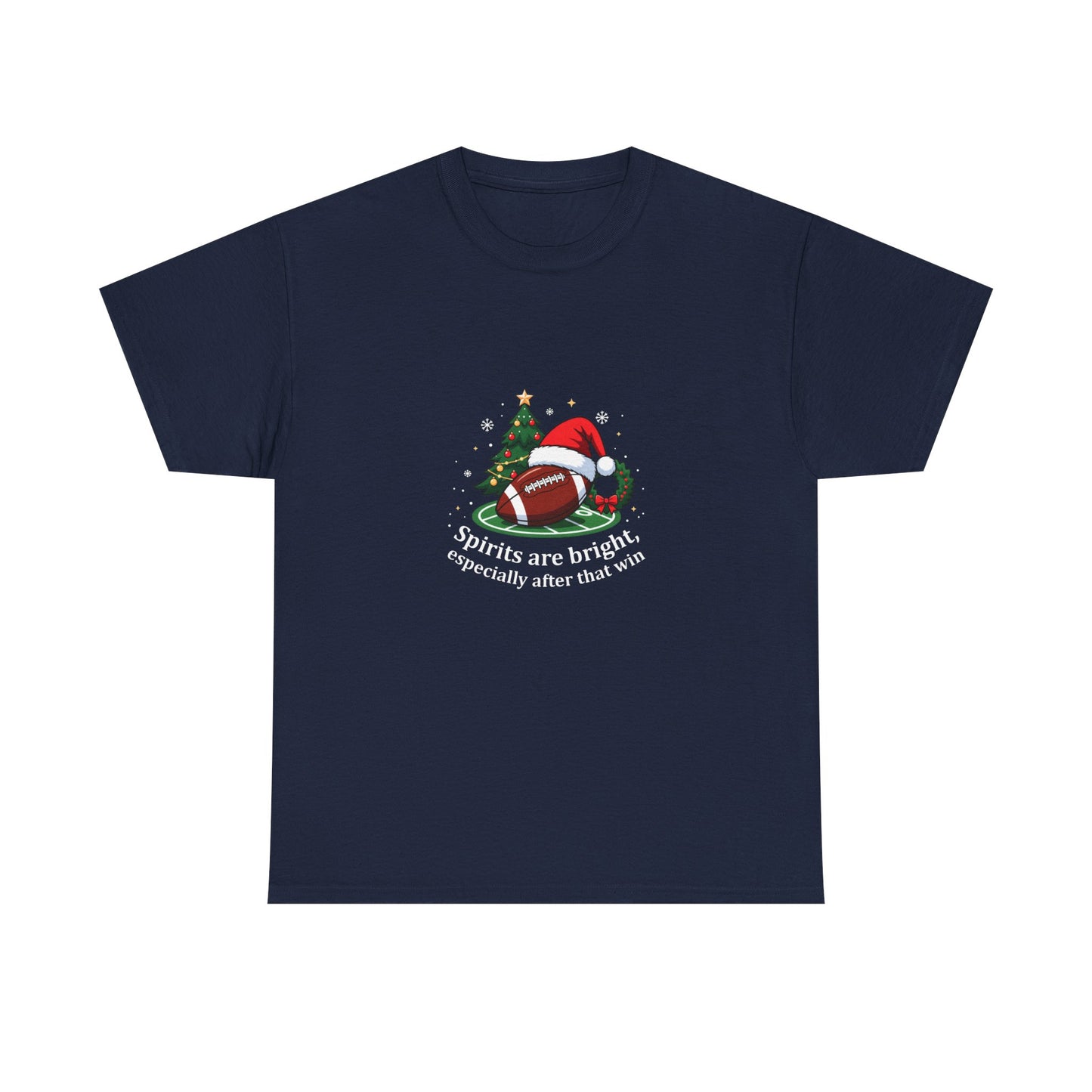 Christmas Football T-Shirt — "Spirits are bright, especially after that win" Holiday Tee