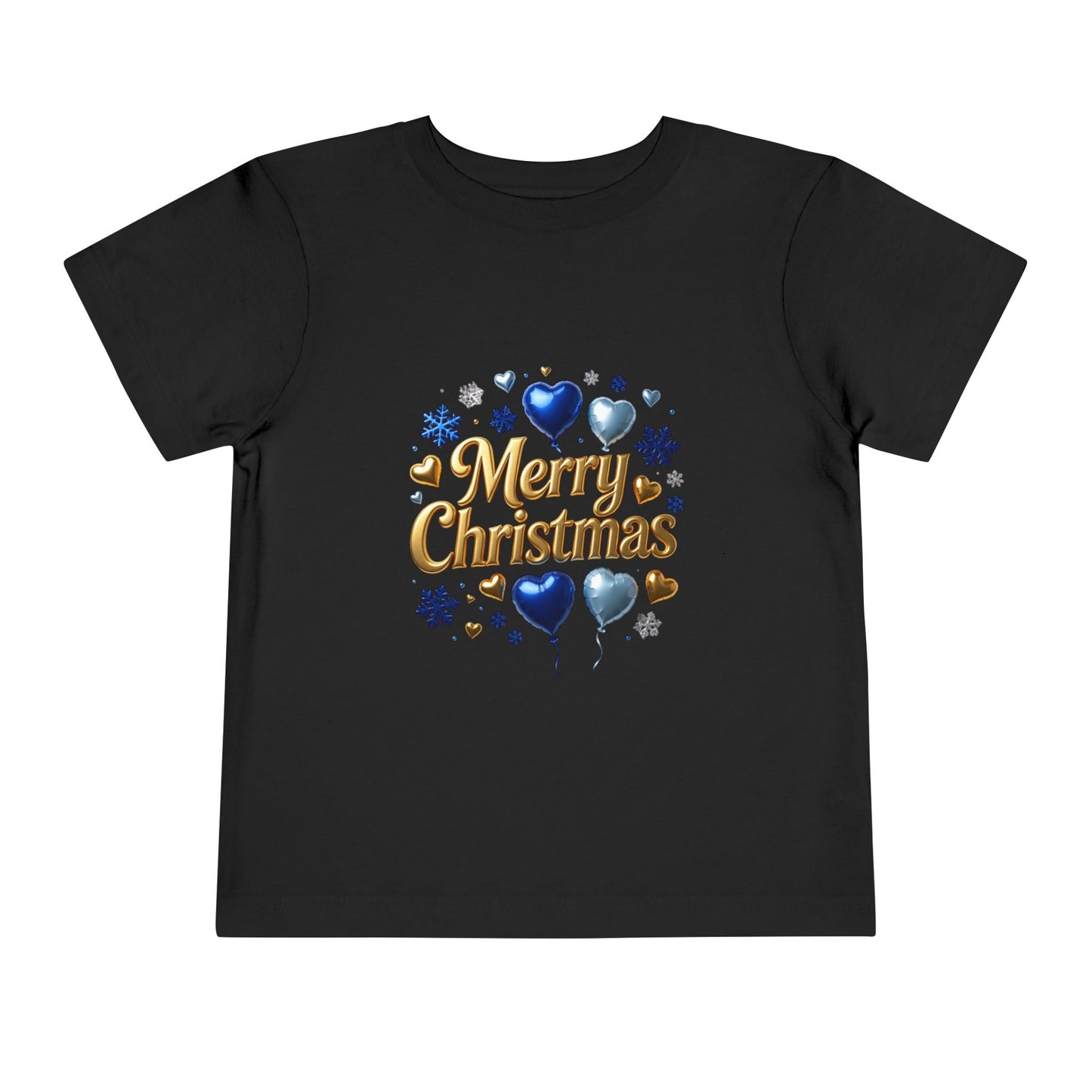 Toddler Tee — 'Merry Christmas' Blue Heart & Snowflake Holiday Shirt