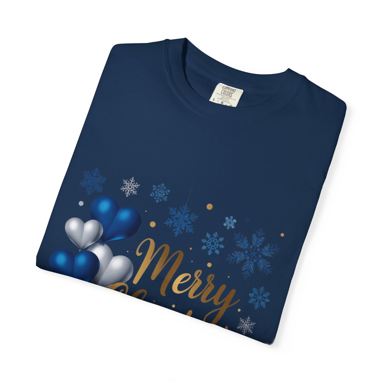 Christmas 2025 T-Shirt – "Merry Christmas 2025" Blue Heart Snowflake Holiday Tee