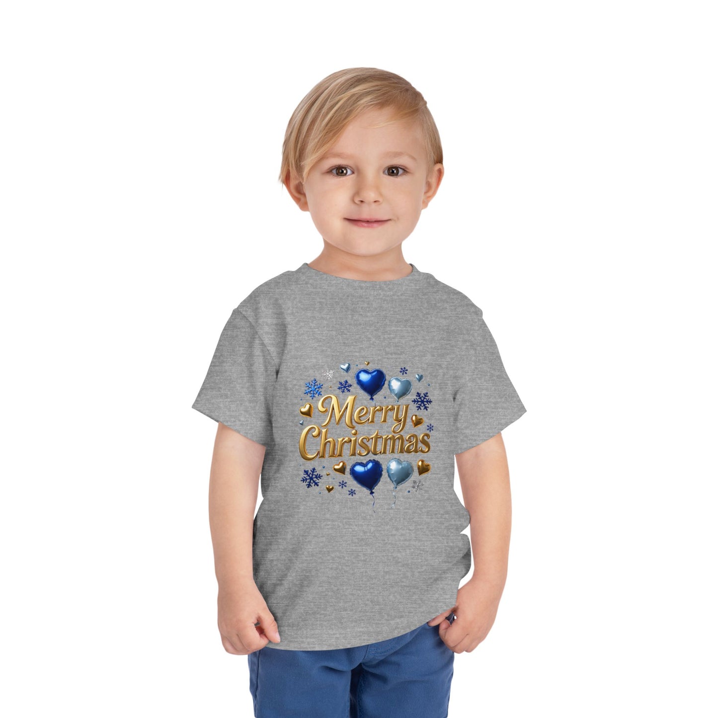 Toddler Tee — 'Merry Christmas' Blue Heart & Snowflake Holiday Shirt