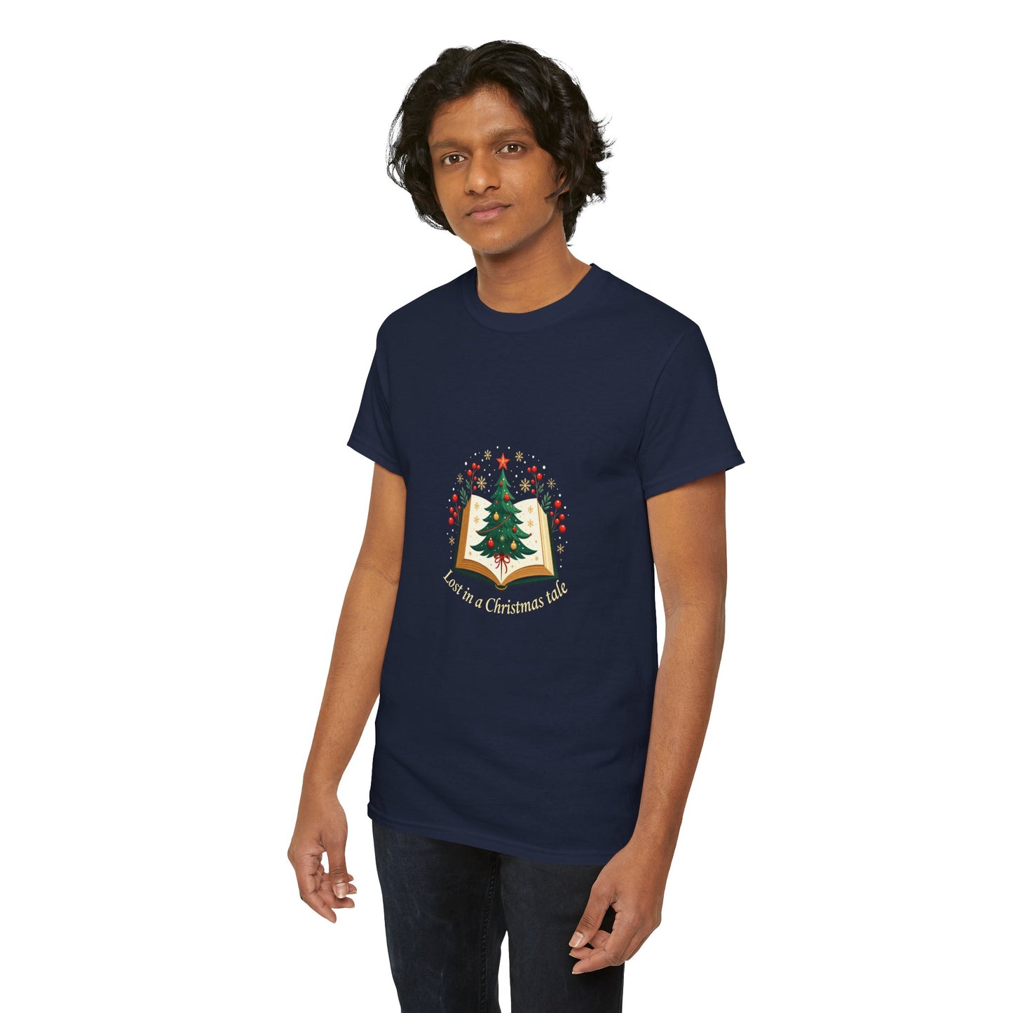 Christmas Tale T-Shirt — "Lost in a Christmas Tale" Illustrated Tree Book Tee