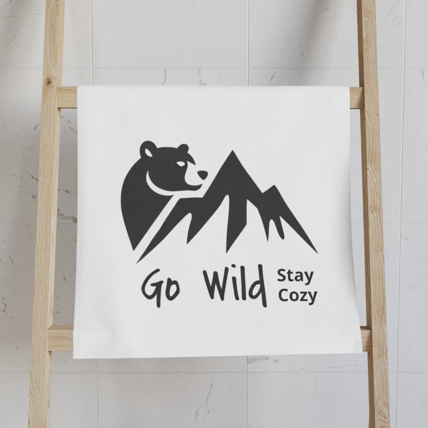 Go Wild Stay Cozy Hand Towel — Mountain Bear Camping Kitchen Towel